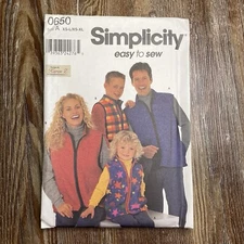 SIMPLICITY Vest Zipped 0650 Sewing Pattern Jacket Sleeveless Family Child Adult