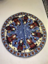 Round Christmas holiday table topper handmade patchwork table quilt 14 1/2  