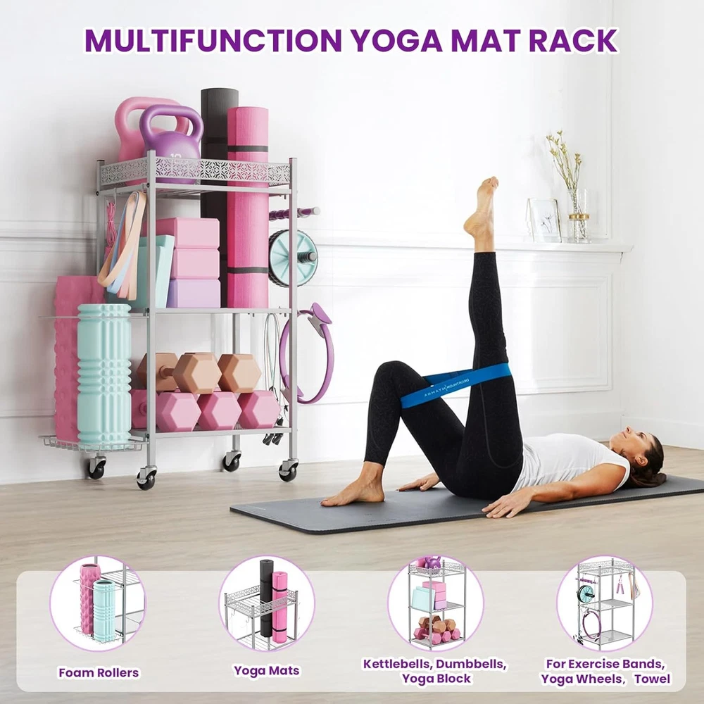 Yoga Mat Storage Rack, Home Gym Storage Rack Yoga Mat Holder,Workout Storage for