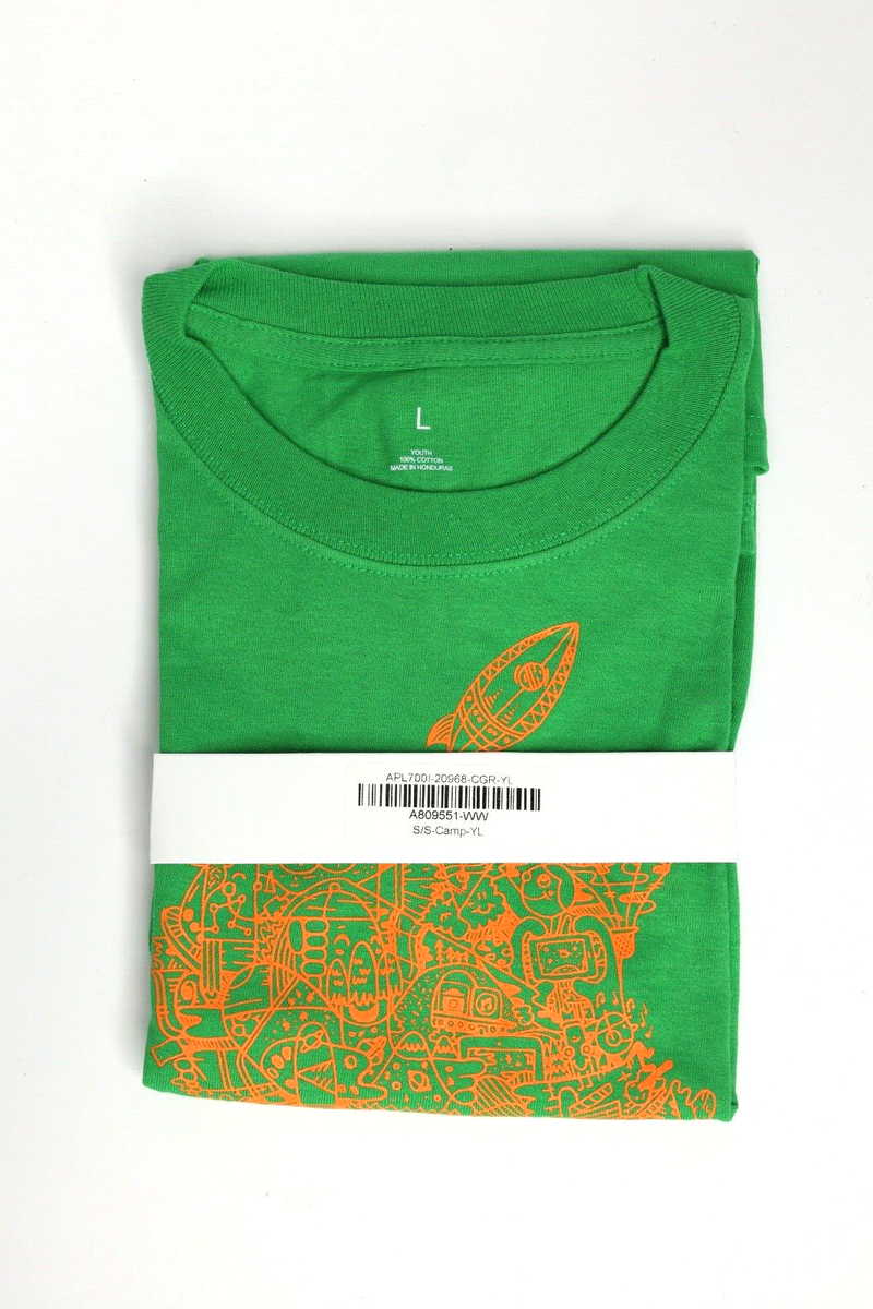 Official Apple T Shirt Apple Camp Today At Apple Green/Yellow Size
