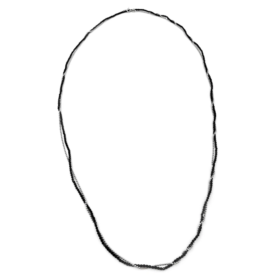 Collana Lunga in Argento 925 e Spinello Nero Palline Moda Donna Modello Classico - Immagine 4 di 4