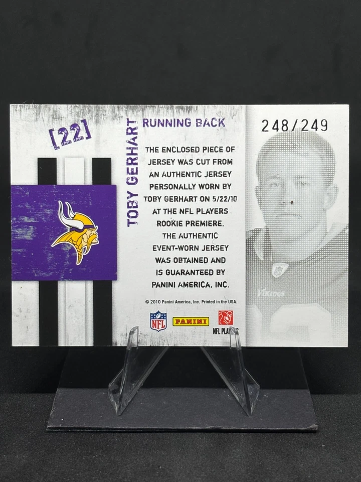 Toby Gerhart 2010 Rookies Stars Longevity Freshman Jerseys /249 #22 Vikings - Image 2 of 2