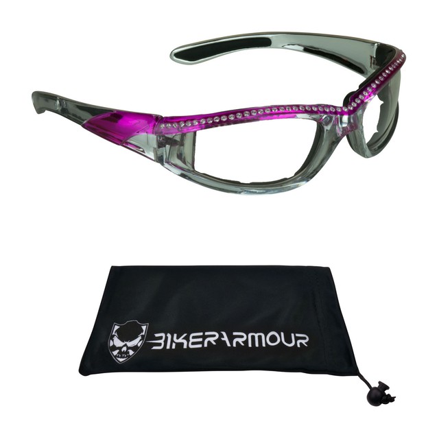 Womens Motorcycle Riding Biker Sunglasses RHINESTONES Chrome Biker