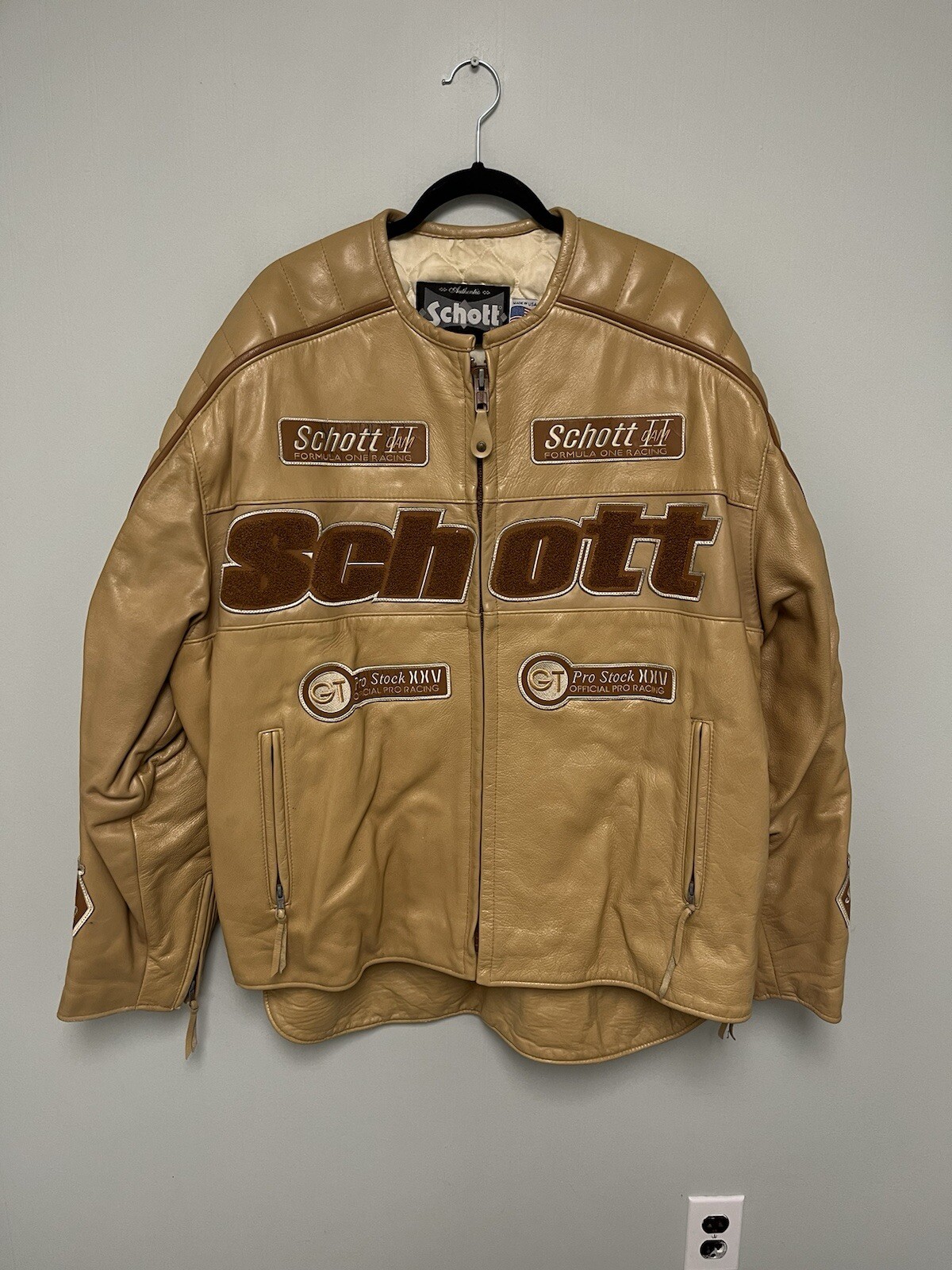 Schott Leather Motorcycle Racing Patch Jacket Siz… - image 1