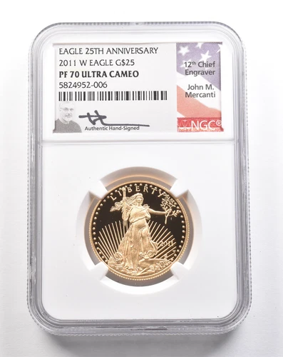 2011-W $25 American Gold Eagle Mercanti 1/2 Oz Gold PF70 UCAM NGC *5452