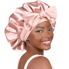 Adjustable Silk Satin Bonnet Sleep Cap With Double Layer for Curly Hair Women