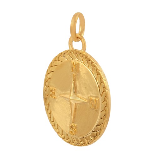 14k Yellow Gold Compass Pendant Charm Round Directional Jewelry Gift Unisex - Picture 2 of 6