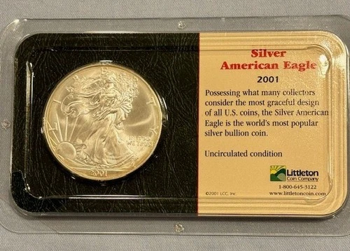 2001 Silver American Eagle Coin BU 1 oz $1 Dollar Uncirculated Littleton Package