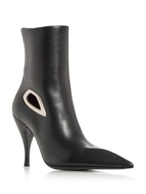 OFF WHITE Womens Black Logo Lined Crescent Pointed Toe Stiletto Booties 36