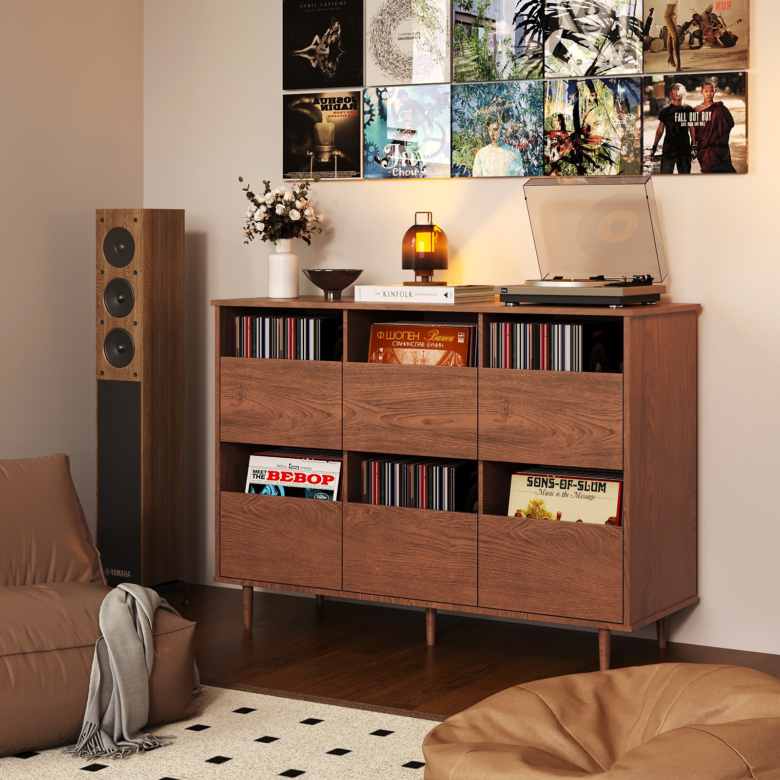 BROTTAR 2-Tier Large Record Player Stand Media Console Vinyl Storage Organizer