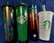 Starbucks 24 oz Cold Cup Tumbler Mixed Set 4pc Plastic Lids Straws Logo