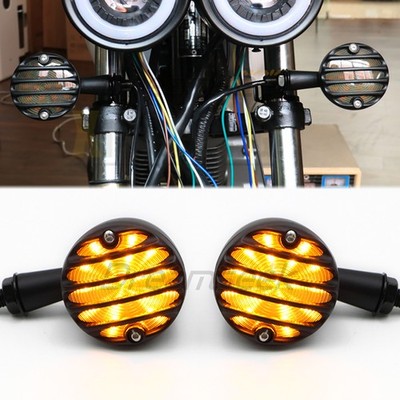 Motorrad Blinker Blinkleuchte Grill Bullet für Bobber Chopper Café Schwarz Alu