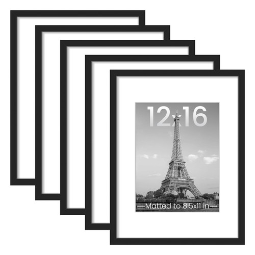12x16 Picture Frame Set of 5, Display Pictures 8.5x11 with Mat or 12 x 16 Wit...