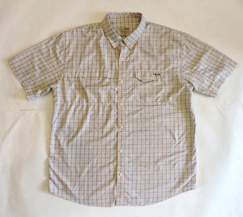 HUK Performance Fabric Short Sleeve Plaid Button Up Shirt Size XL