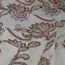 White Brown Hand Block 5 Yard 100 Cotton Fabric NO TARRIF CHARGES 100 KK18