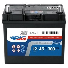 BIG ASIA Autobatterie 12V 45Ah Starterbatterie 54524 Pluspol links statt 40Ah