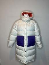 The North Face Women's Long Down Puffer Coat Hooded White Full Zip Snap Sz XS