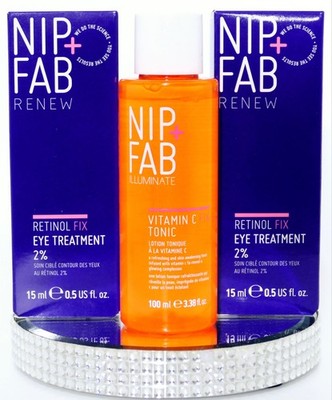 3Pc Lot NIP + FAB Renew Retinol Fix Eye Treatment 2% + Vitamin C Tonic RV$73 NEW