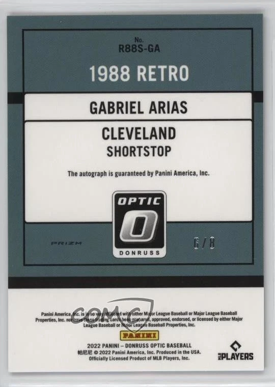 2022 Panini Donruss Optic Purple Pandora Prizm /8 Gabriel Arias Rookie Auto RC - Image 2 of 2