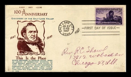 US COVER UTAH 100TH ANNIVERSARY FDC SCOTT 950 WAKEFIELD COMPANY CACHET