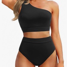 Black One-Shoulder Bikini Set Size Small