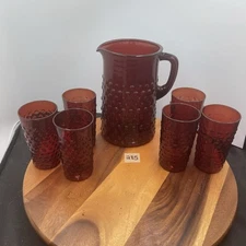 MCM Anchor Hocking Ruby Red Pitcher&6glasses
