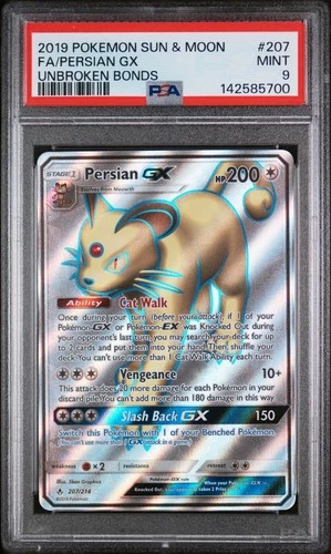 PSA 9 2019 POKEMON SUN & MOON UNBROKEN BONDS #207 FULL ART/PERSIAN GX