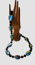 Vintage Hand Crafted Abstract Multicolor Glazed Ceramic Bead Necklace