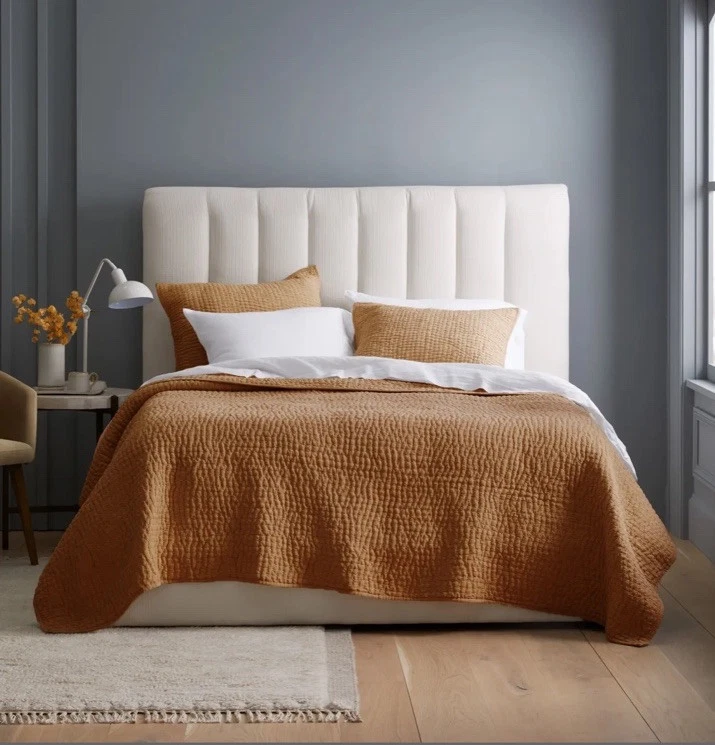 Conjunto de colcha ponto algodão linho europeu marmelo King terracota novo sem etiquetas caixa aberta - Imagem 2 de 4