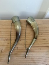 Judaica Horn Shofar Silver Tone Metal Mounted Drinking Horn Duck