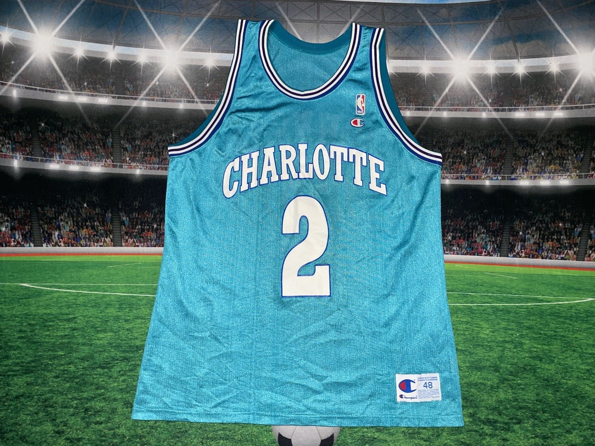 Vintage Larry Johnson #2 Charlotte Hornets Champion Jersey Sz 48