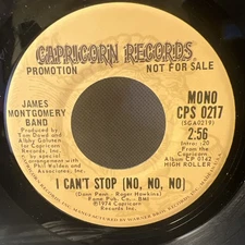 PROMO COPY! James Montgomery Band:  I Can't Stop, 45 RPM, VG+ ULTRASONIC CLEAN!
