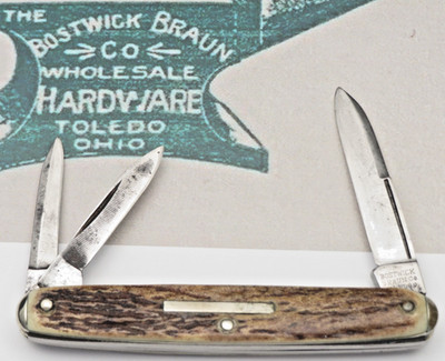 Antique Pre-WWII Era BOSTWICK BRAUN CO Senator Whittler Knife - Stag Handles