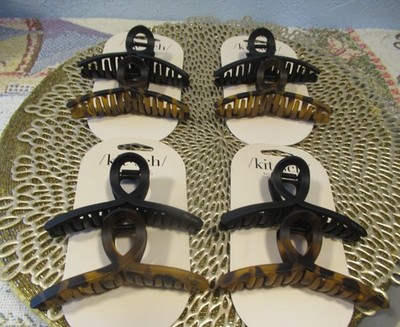 NEW Set of 8 kitsch Large Loop Claw Hair Clips Accessory Black Brown Tortoise 4 