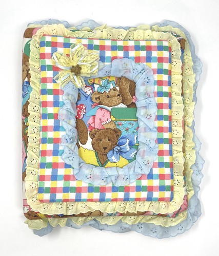 Vintage Fabric Ruffled Teddy Bear Baby Book Photo Album Binder 