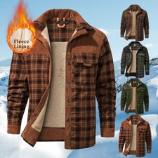 Mens Lumberjack Sherpa Fur Fleece Lined Hoodie Jacket Check Hooded Work Coat UK