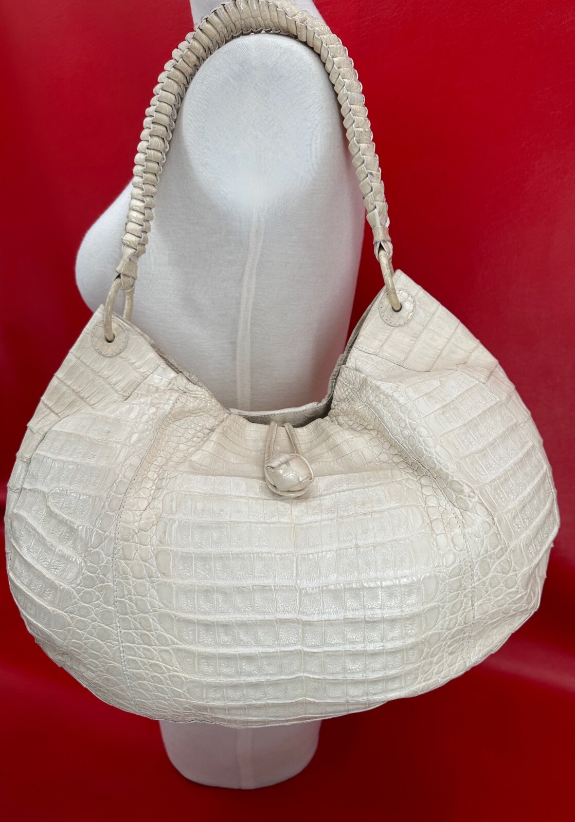 Cream ~ Ivory ~ Off White Brown All-Over Genuine Crocodile Skin Cinturon De Cocodrilo main image 0