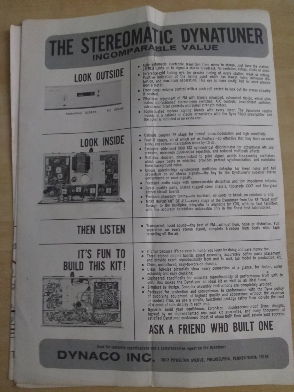 Dynaco - Stereomatic Dynatuner - Original Advertising W/ Diagram  - 1970's