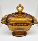 Vintage Indiana Glass Amber Brown Candy Dish With Lace Edge 