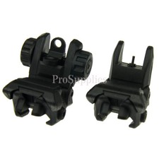 BLACK Polymer Flip Up Folding Auto Deploy Front  Rear BUIS Back Up Sight Set