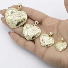 Nugget Heart Shaped Pendant Real 10K Yellow Gold All Sizes