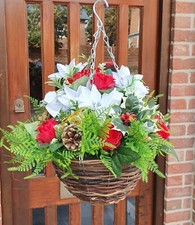 Artificial Flowers Plants Hanging Basket Christmas Decoration Festive Ivy Leaf B