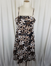 Vintage Y2K Garden Party Floral Dress Sundress Womens 18 Hawaiian Brown Tropical
