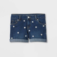 Girls' Embroidered Daisy Jean Shorts - Cat Jack Medium Wash XL 14/16 Plus