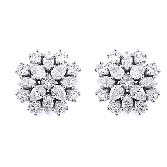 Round and Pear Cubic Zirconia Cluster Stud Earrings in Sterling Silver-image