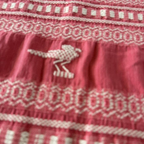 Vintage Cas-Cer Mexiko rosa Handarbeit gewebtes Tuch Vögel Fransen Tischdecke Überwurf 1950er - Bild 15 von 22
