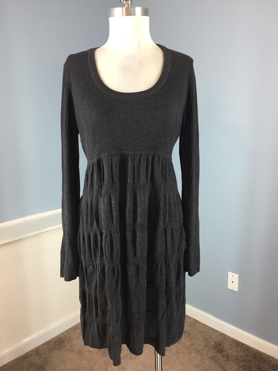 calvin klein fit & flare sweater dress Calvin Klein Charcoal Gray Tiered Flare Sweater Dress M L Career Cocktail  Cute