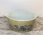 Vintage Pyrex 475-B Homestead Speckled Tan/Blue Swirls Casserole Bowl
