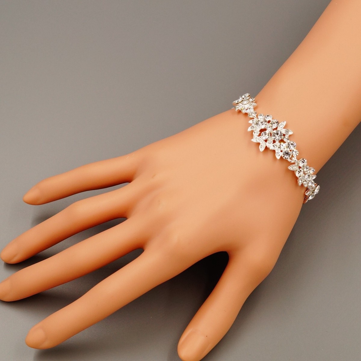 Women Silver Plated Clear Crystal Rhinestone Wedding Bangle