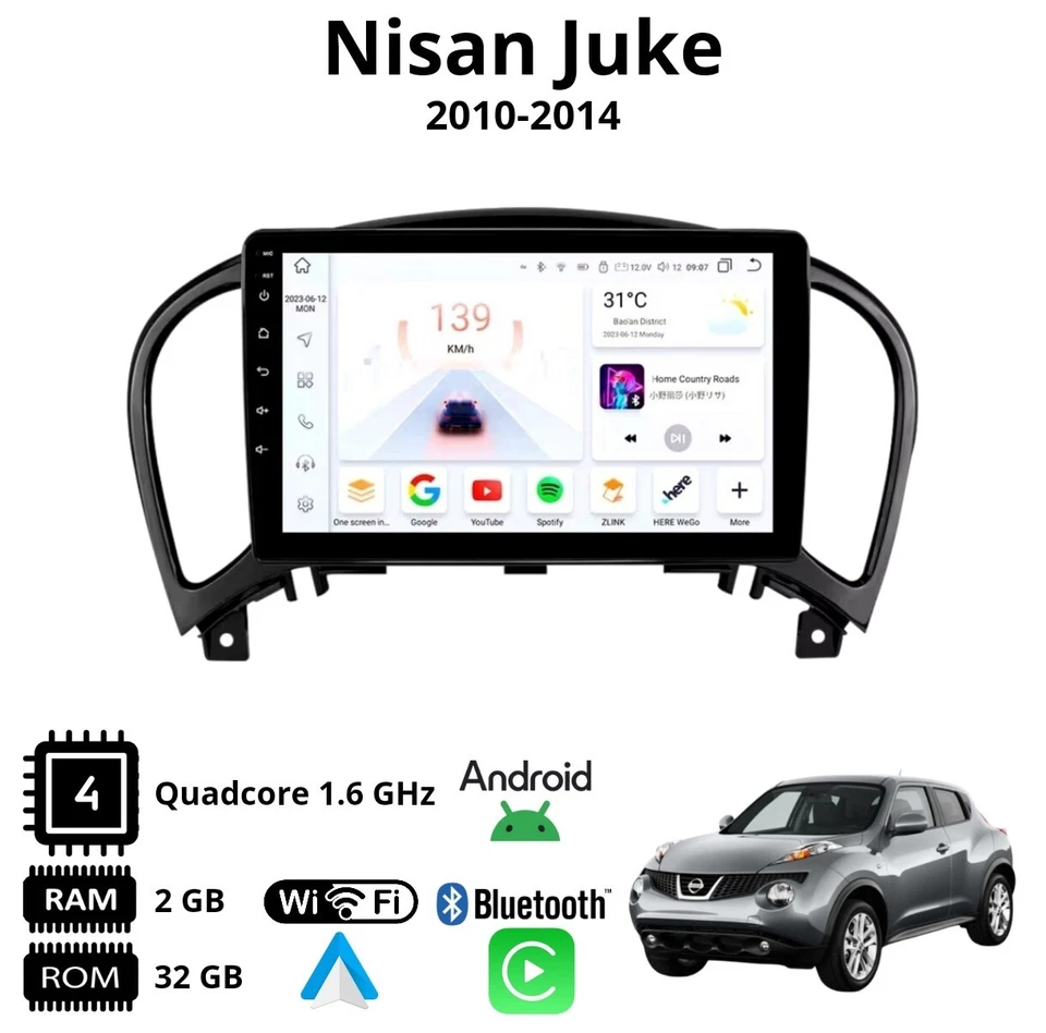 Autoradio 2 DIN Android 13 9″ CarPlay GPS Wi-Fi Nissan Juke F15 2010-14  - Immagine 2 di 4